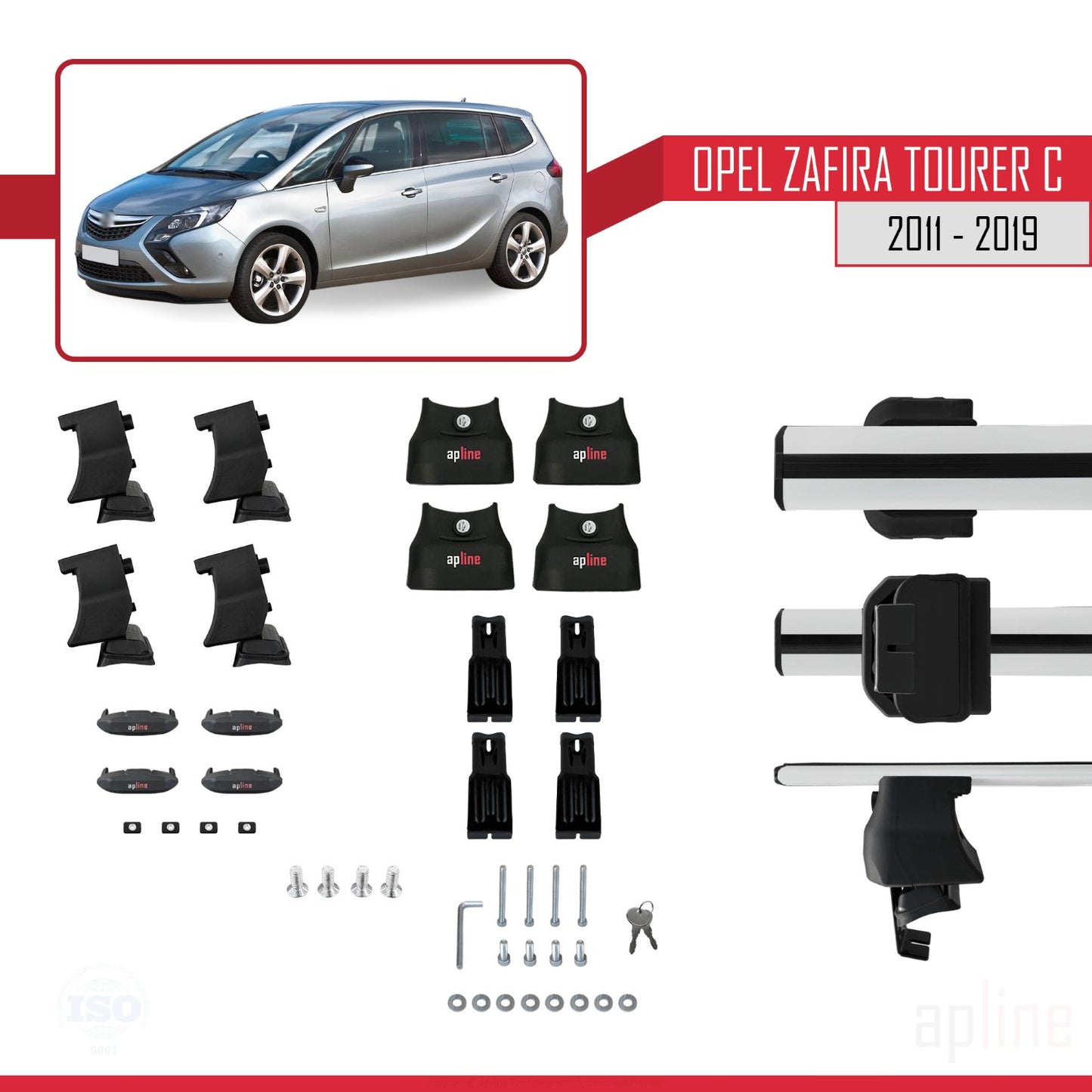 Compatible avec Opel Zafira Tourer C 2011-2019 ACE-4 Barres de Toit Railing Porte-Bagages de Voiture Gris Aluminium 2 Barres