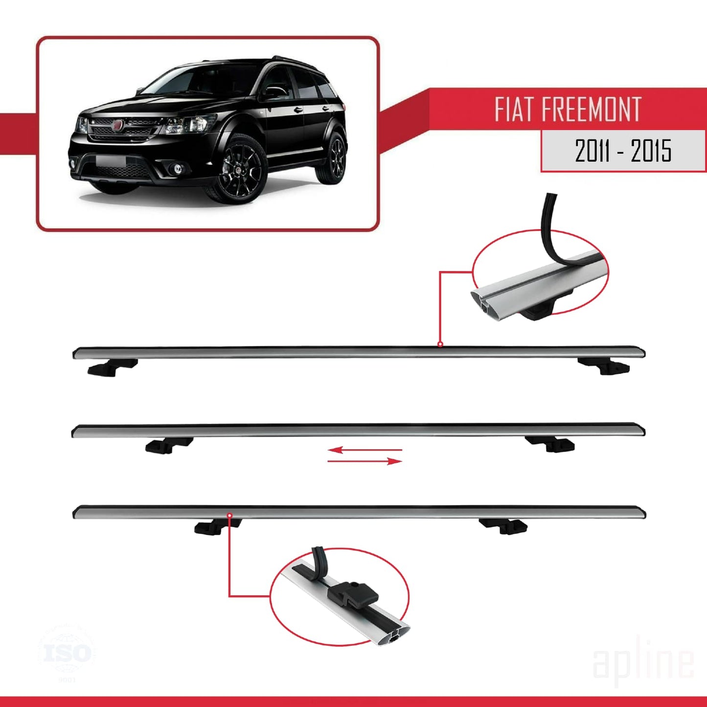 Compatible avec Fiat Freemont 2011-2015 BASIC Model Barres de Toit Railing Porte-Bagages de Voiture Gris Aluminium 2 Barres