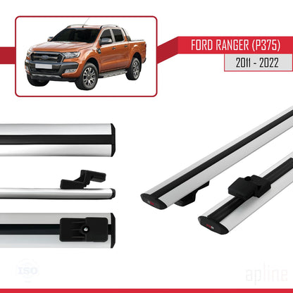 Compatible avec Ford Ranger (P375) 2011-2022 BASIC Model Barres de Toit Railing Porte-Bagages de Voiture Gris Aluminium 2 Barres