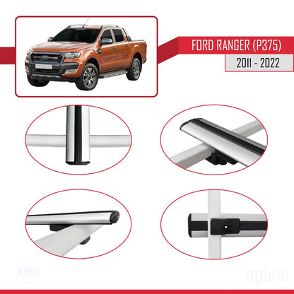 Compatible avec Ford Ranger (P375) 2011-2022 BASIC Model Barres de Toit Railing Porte-Bagages de Voiture Gris Aluminium 2 Barres