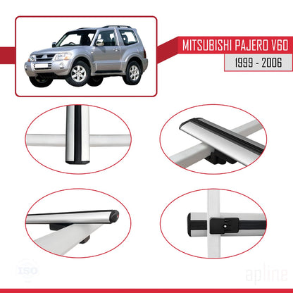 Compatible avec Mitsubishi Pajero (V60) 3 Kapı 1999-2006 BASIC Model Barres de Toit Railing Porte-Bagages de Voiture Gris Aluminium 2 Barres