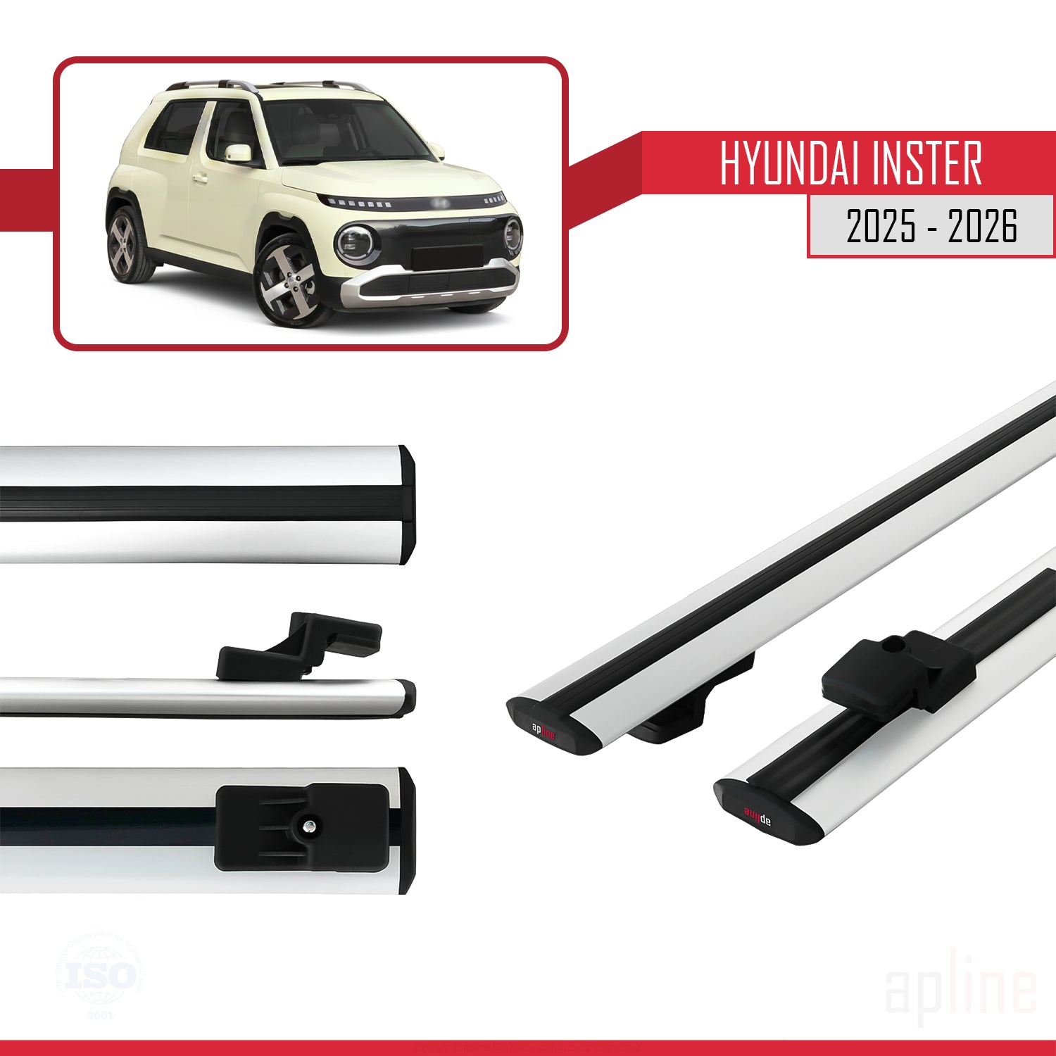 Compatible avec Hyundai Inster 2025-2026 BASIC Model Barres de Toit Railing Porte-Bagages de Voiture Gris Aluminium 2 Barres