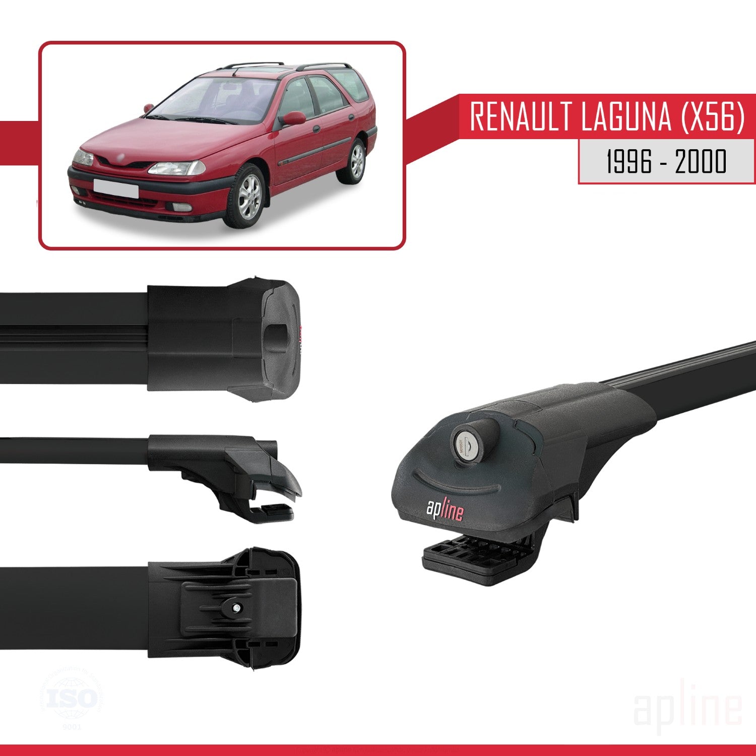 Compatible avec Renault Laguna (X56) 1996-200 ACE-1 Barres de Toit Railing Porte-Bagages de Voiture Noir Aluminium 3 Barres