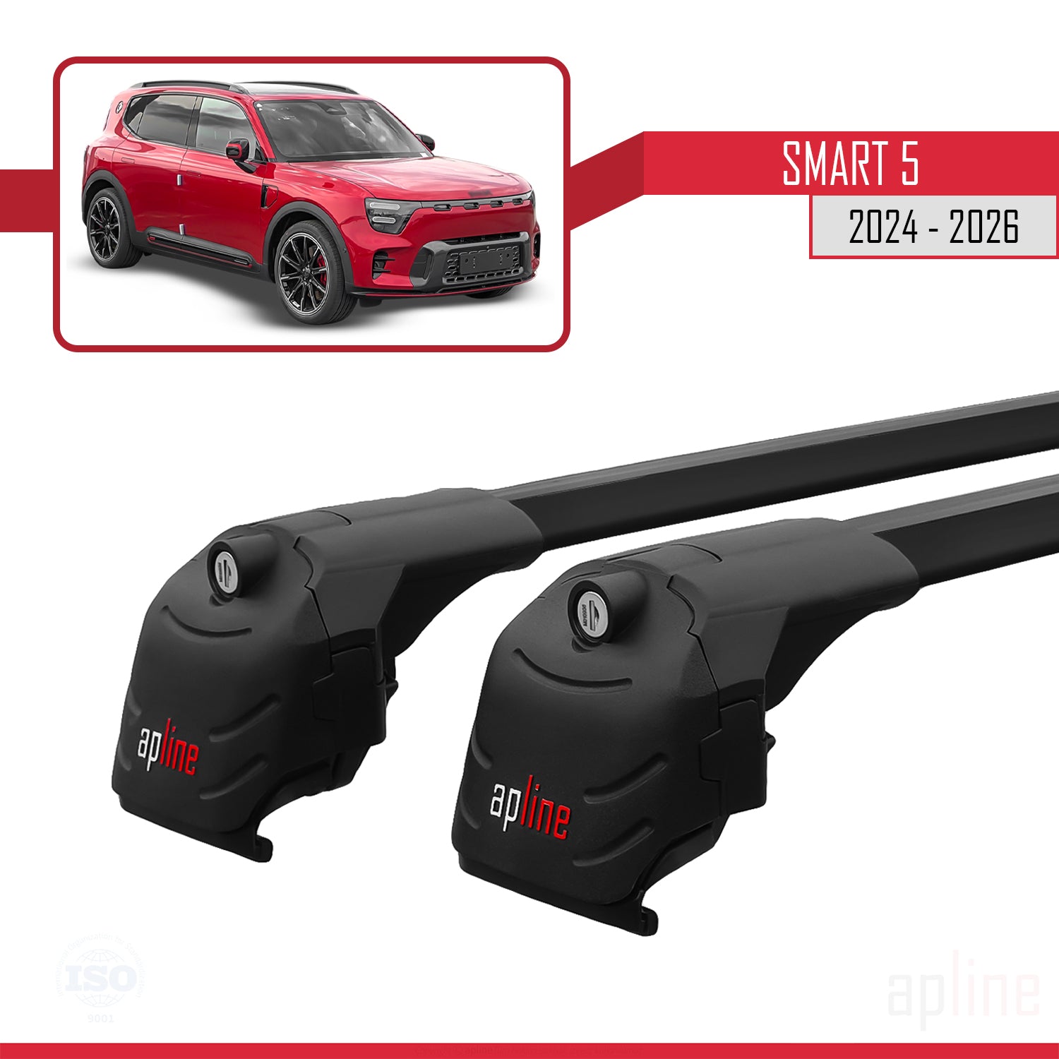 Compatible avec SMART #5 2024-2026 ACE-2 Barres de Toit Railing Porte-Bagages de Voiture Noir Aluminium 2 Barres