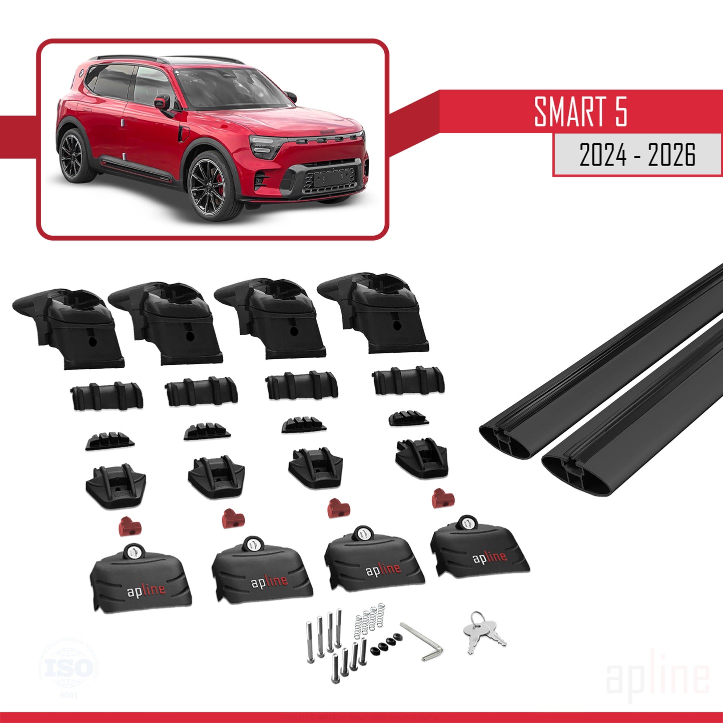 Compatible avec SMART #5 2024-2026 ACE-2 Barres de Toit Railing Porte-Bagages de Voiture Noir Aluminium 2 Barres