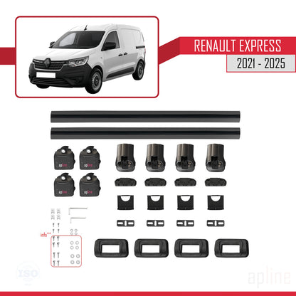 Compatible avec Renault Express 2021-2025 ACE-3 Barres de Toit Railing Porte-Bagages de Voiture Noir Aluminium 2 Barres
