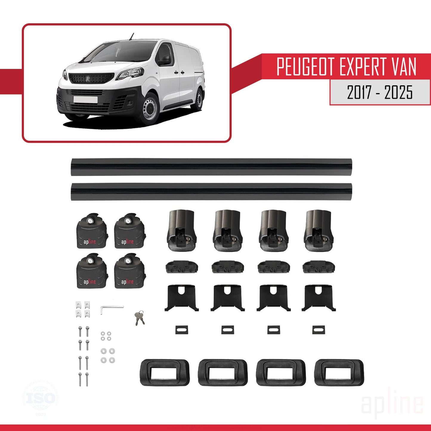 Compatible avec Peugeot Expert VAN 2017-2025 ACE-3 Barres de Toit Railing Porte-Bagages de Voiture Noir Aluminium 2 Barres