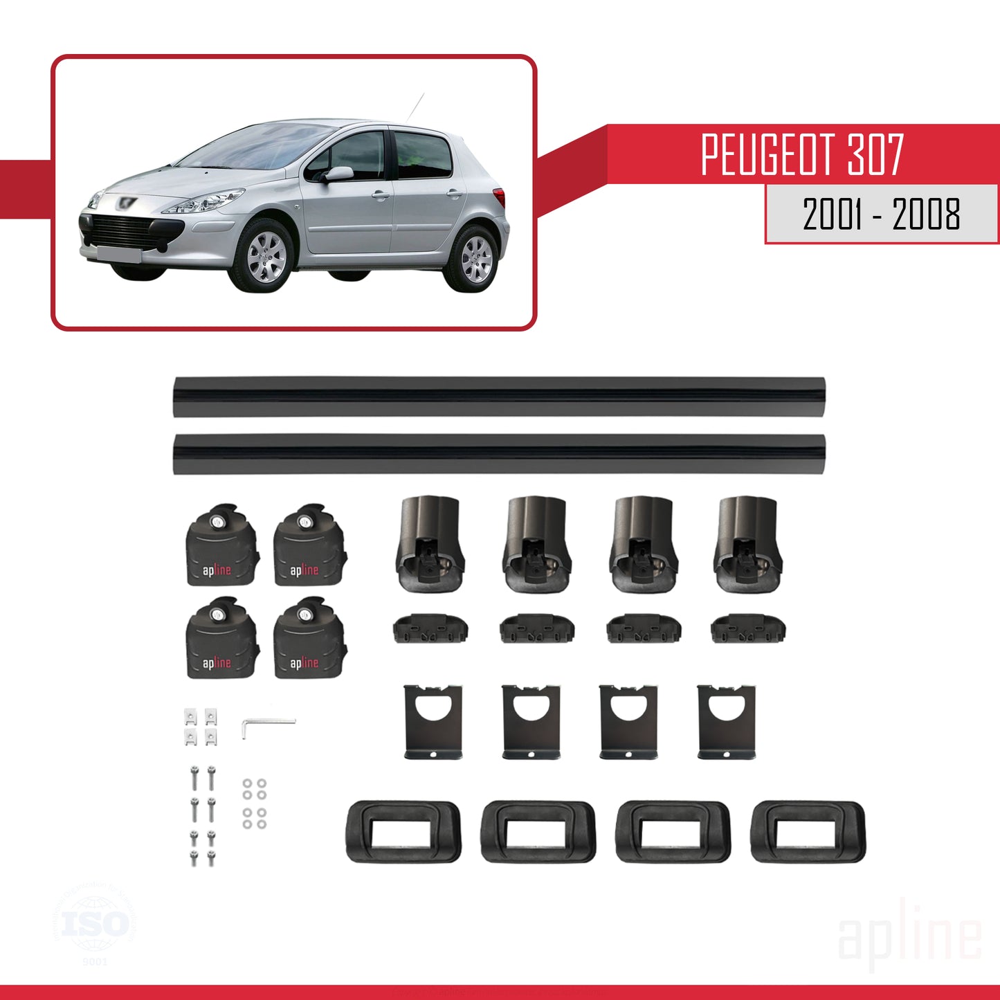 Compatible avec Peugeot 307 2001-2008 ACE-3 Barres de Toit Railing Porte-Bagages de Voiture Noir Aluminium 2 Barres