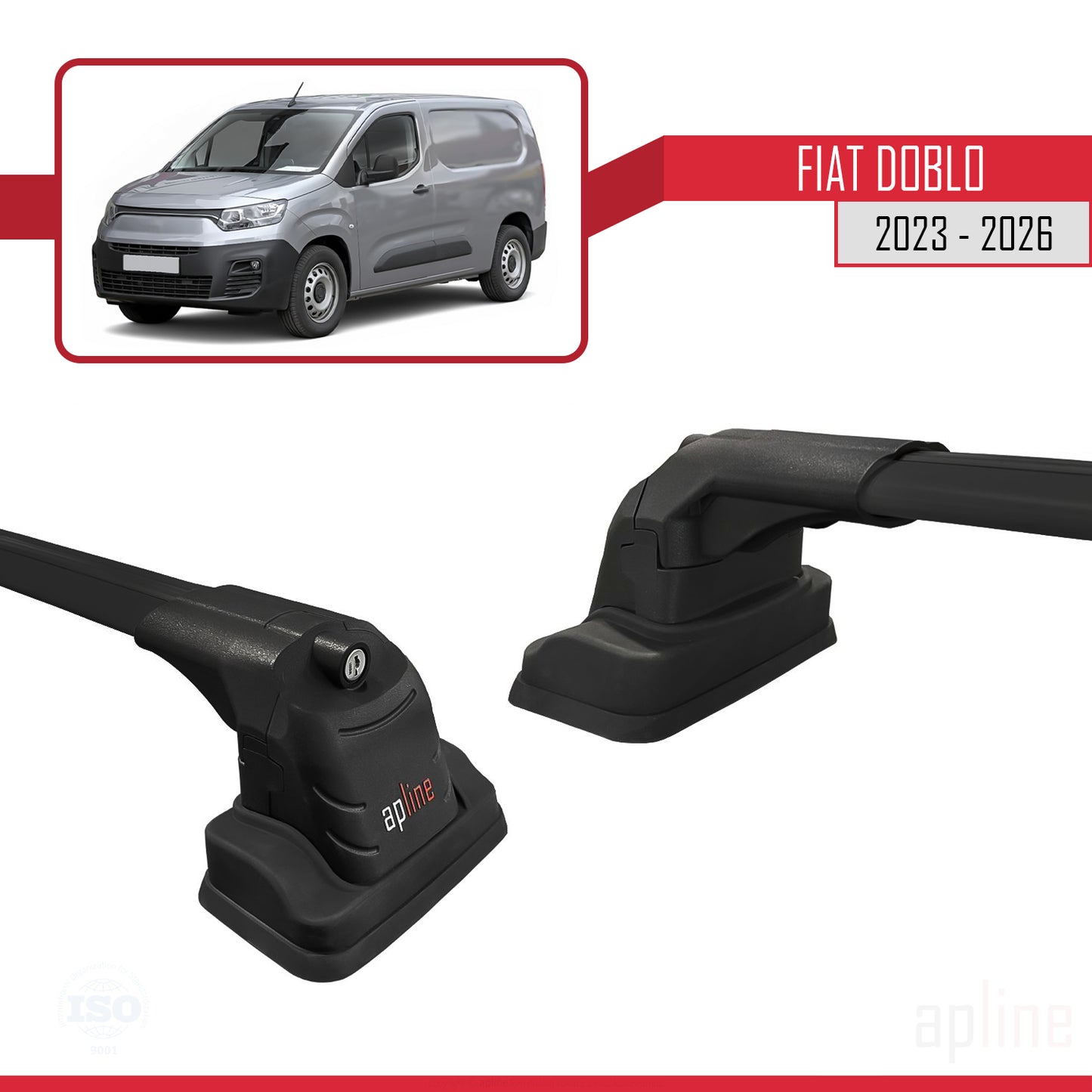 Compatible avec Fiat Doblo 2023-2026 ACE-3 Barres de Toit Railing Porte-Bagages de Voiture Noir Aluminium 2 Barres
