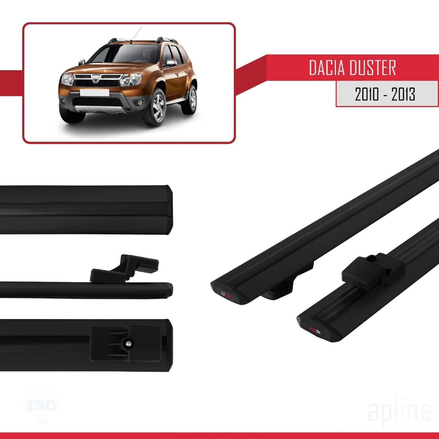 Compatible avec Dacia Duster (HS) Pre-Facelift 2010-2013 BASIC Model Barres de Toit Railing Porte-Bagages de Voiture Noir Aluminium 2 Barres