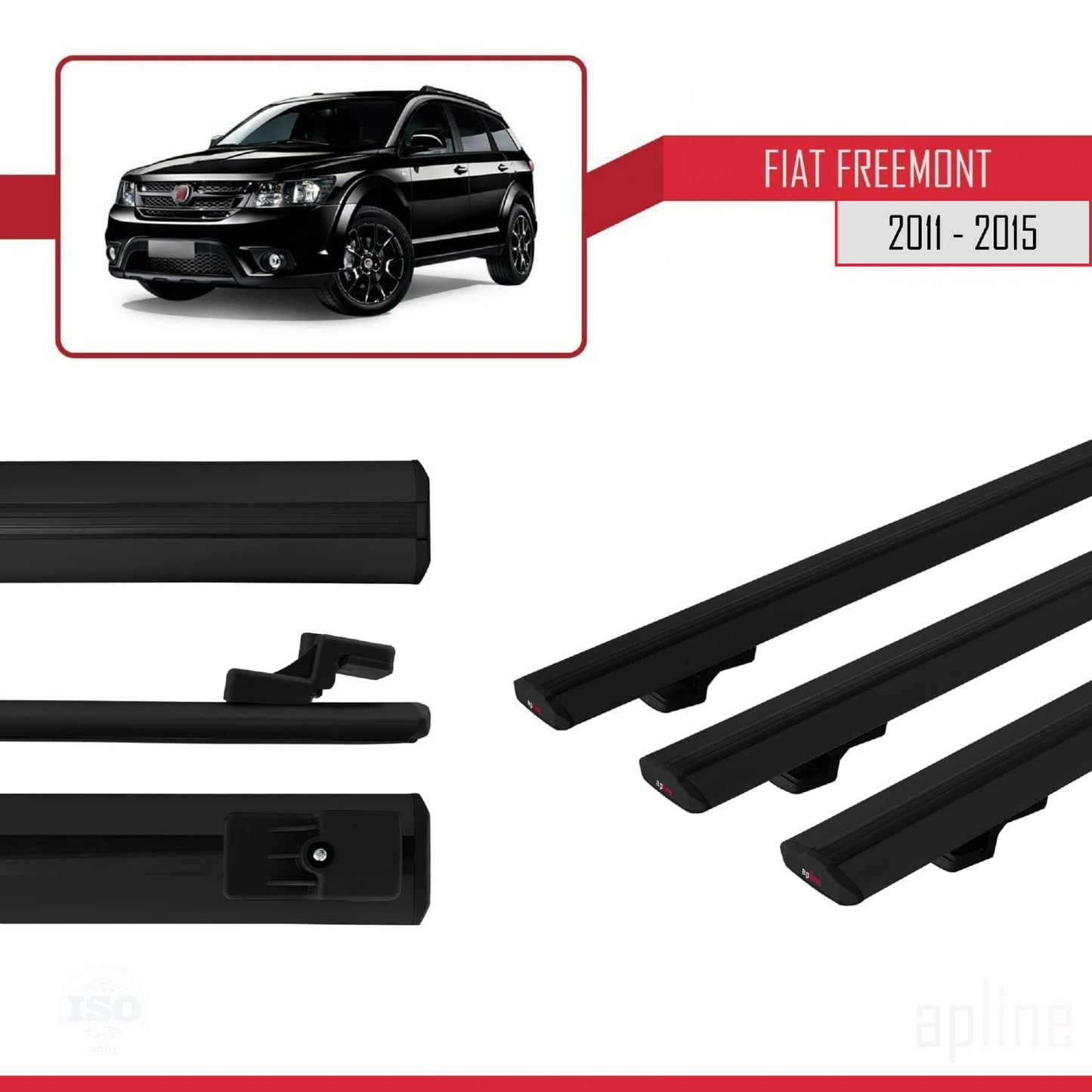 Compatible avec Fiat Freemont 2011-2015 BASIC Model Barres de Toit Railing Porte-Bagages de Voiture Noir Aluminium 3 Barres