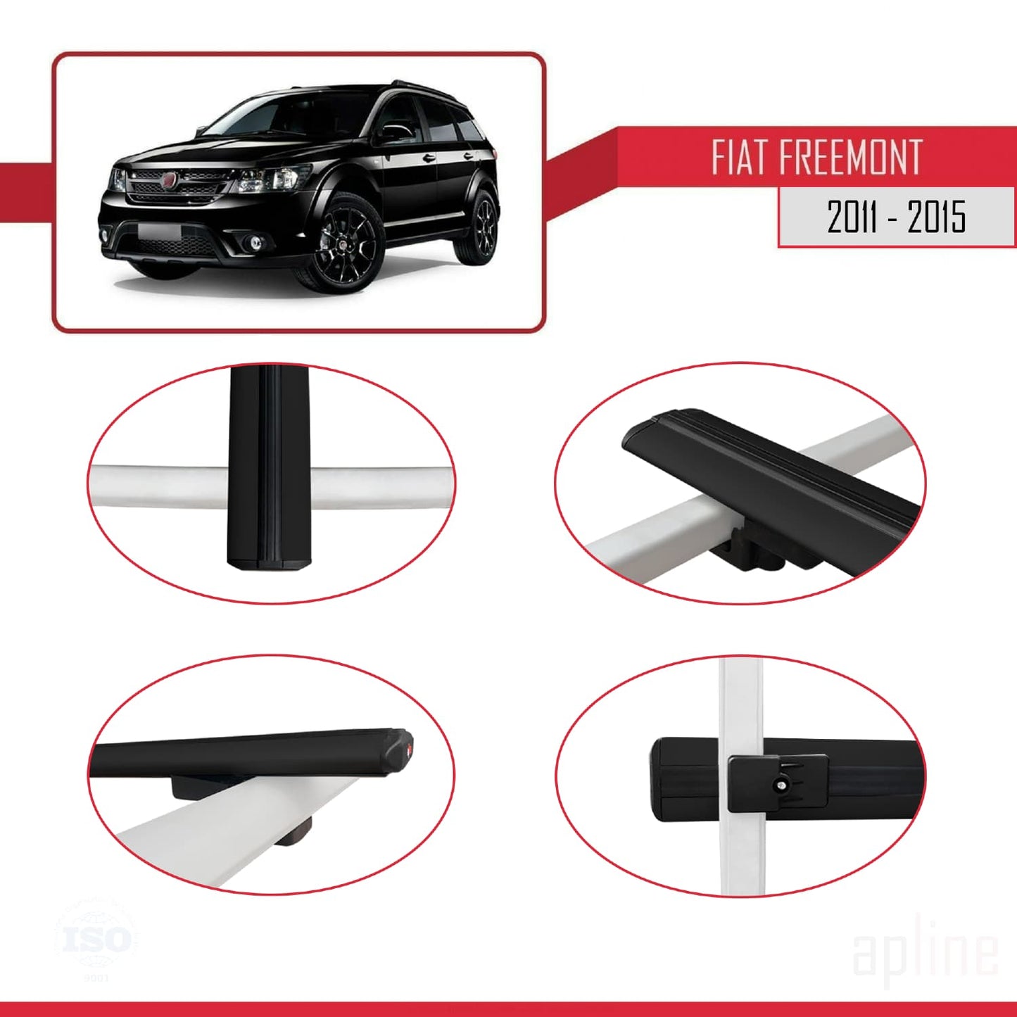 Compatible avec Fiat Freemont 2011-2015 BASIC Model Barres de Toit Railing Porte-Bagages de Voiture Noir Aluminium 3 Barres