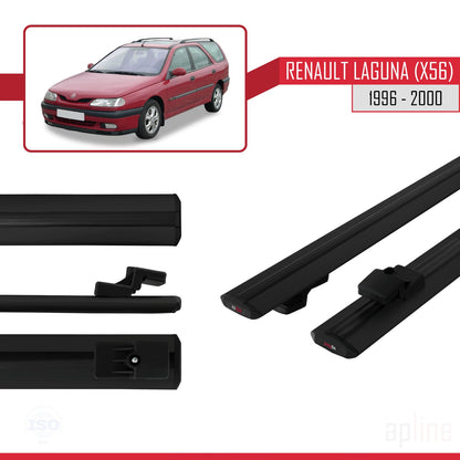 Compatible avec Renault Laguna (X56) 1996-200 BASIC Model Barres de Toit Railing Porte-Bagages de Voiture Noir Aluminium 2 Barres