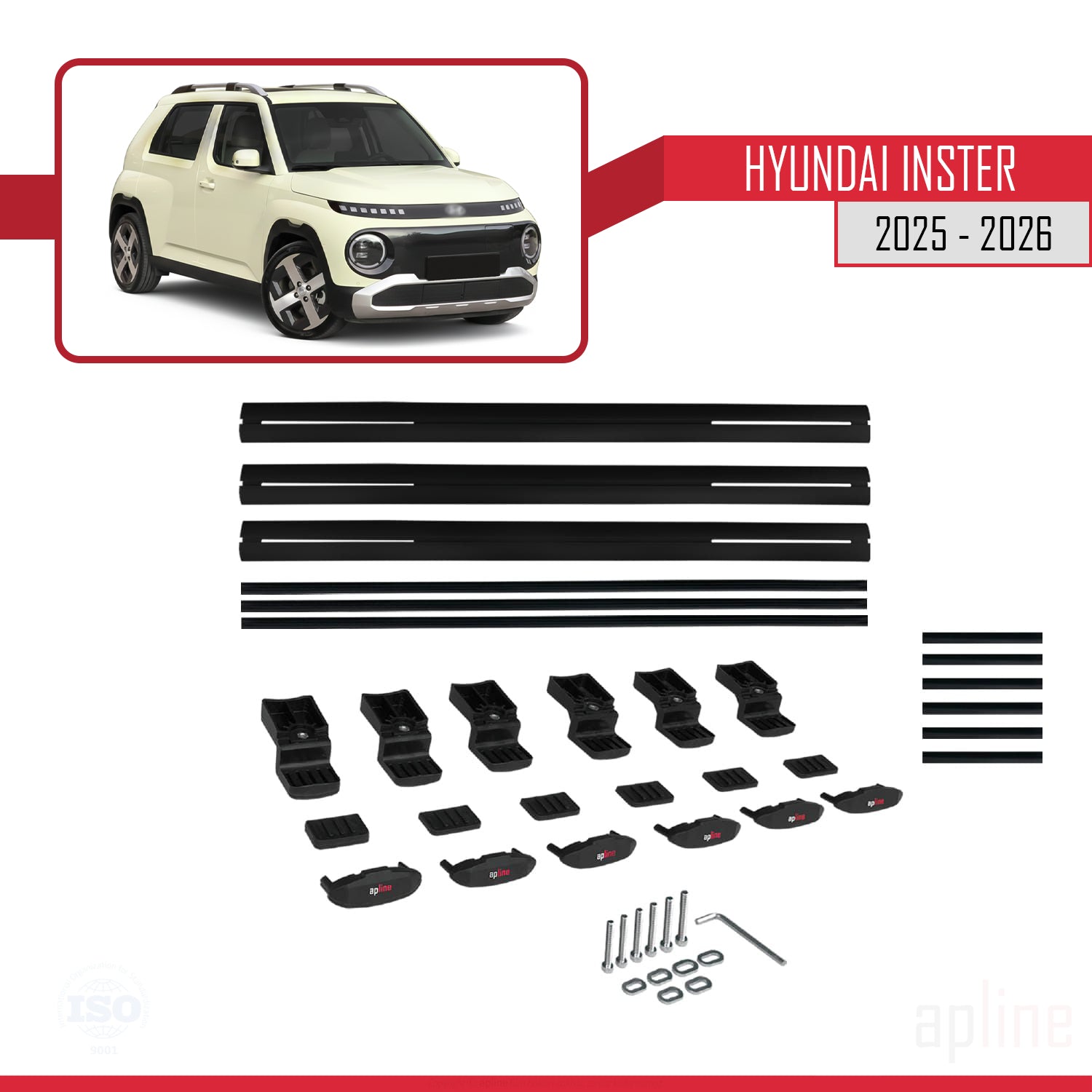 Compatible avec Hyundai Inster 2025-2026 BASIC Model Barres de Toit Railing Porte-Bagages de Voiture Noir Aluminium 3 Barres