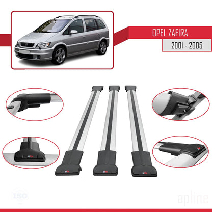 Compatible avec Opel Zafira A (T98) 2001-2005 FLY Model Barres de Toit Railing Porte-Bagages de Voiture Gris Aluminium 3 Barres