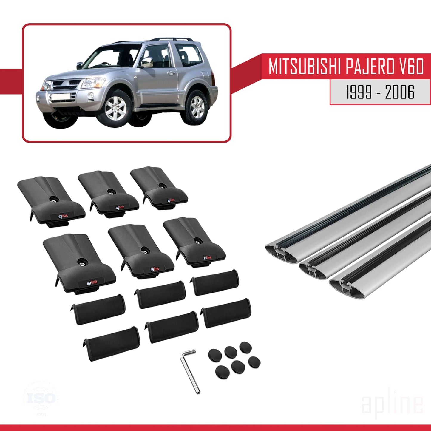 Compatible with Mitsubishi Pajero (V60) 3 Kapı 1999-2006 FLY Model Car Roof Rack Cross Bar Grey Aluminium 3 Bars