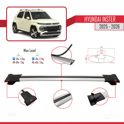 Compatible avec Hyundai Inster 2025-2026 FLY Model Barres de Toit Railing Porte-Bagages de Voiture Gris Aluminium 3 Barres