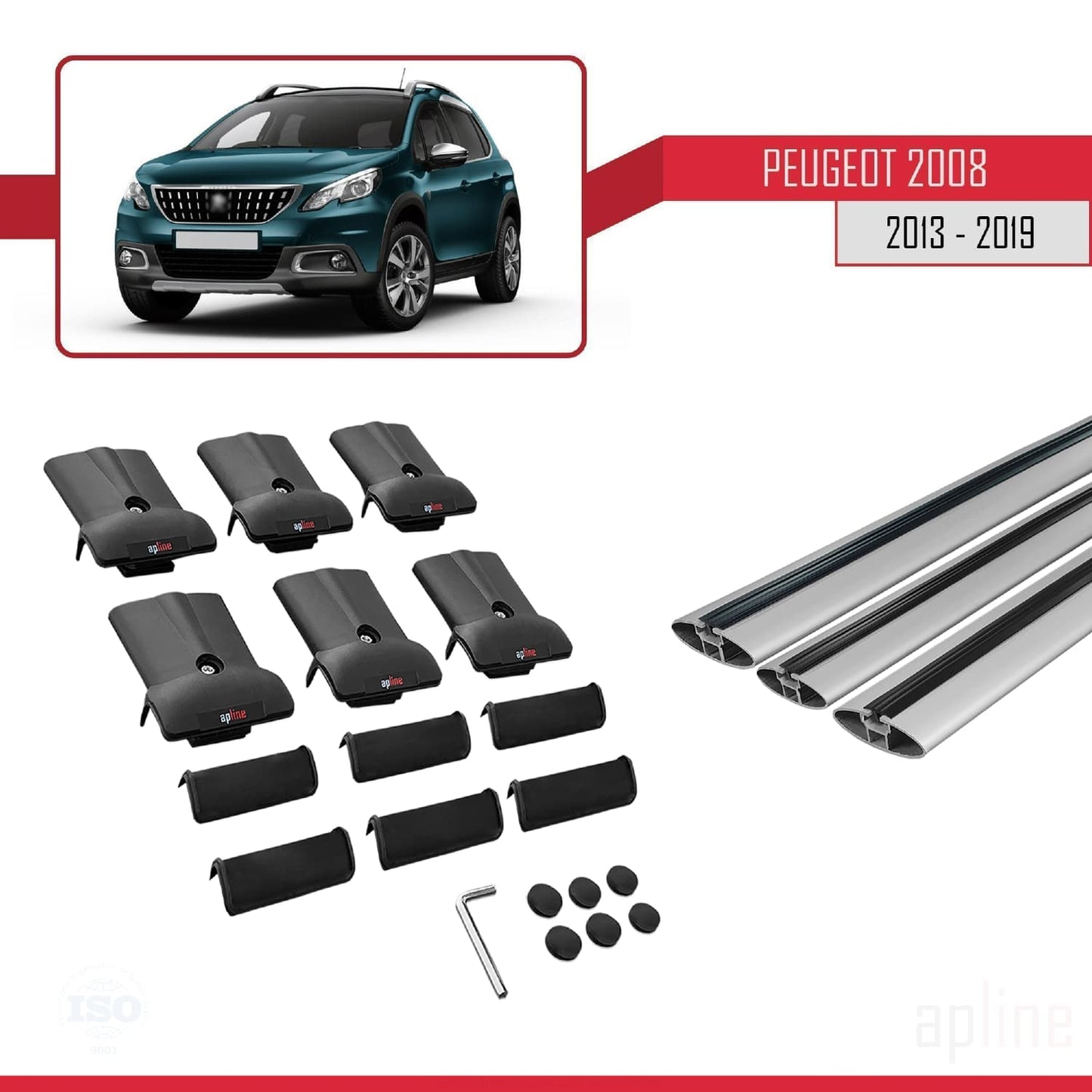 Compatible avec Peugeot 2008 (A94) 2013-2019 FLY Model Barres de Toit Railing Porte-Bagages de Voiture Gris Aluminium 3 Barres