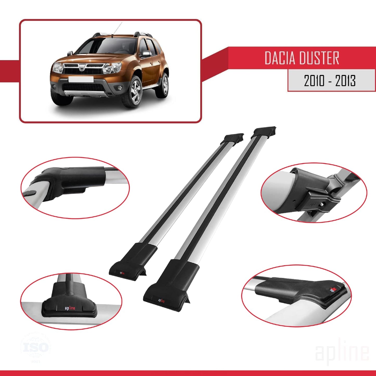 Compatible avec Dacia Duster (HS) Pre-Facelift 2010-2013 FLY Model Barres de Toit Railing Porte-Bagages de Voiture Gris Aluminium 2 Barres