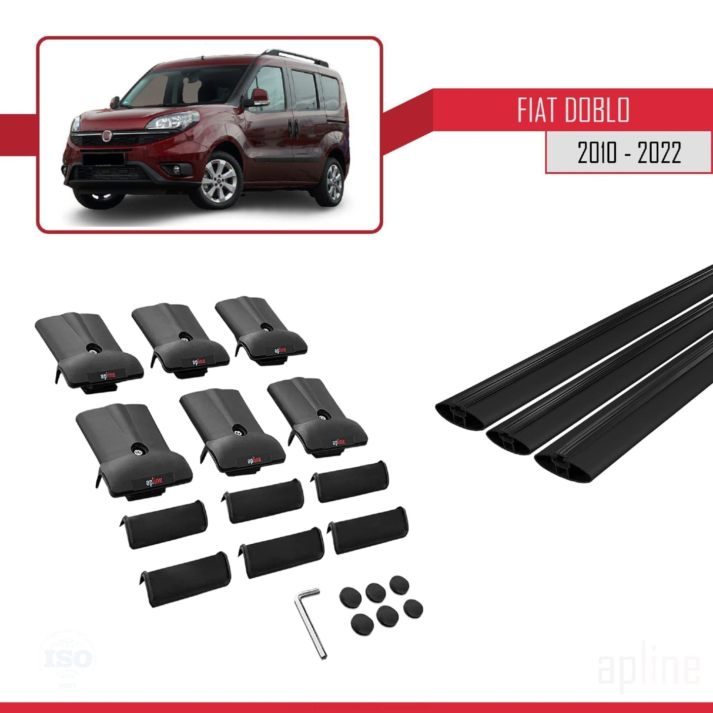 Compatible avec Fiat Doblo 2 2010-2022 FLY Model Barres de Toit Railing Porte-Bagages de Voiture Noir Aluminium 3 Barres