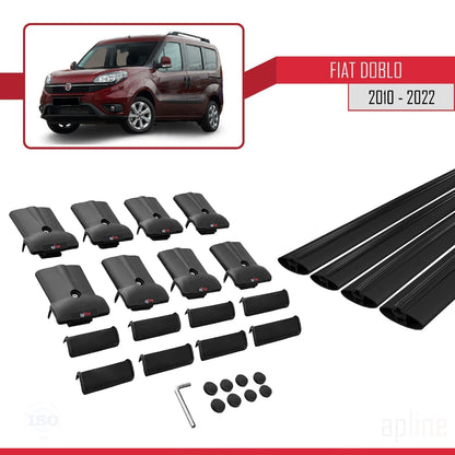 Compatible avec Fiat Doblo 2 2010-2022 FLY Model Barres de Toit Railing Porte-Bagages de Voiture Noir Aluminium 4 Barres