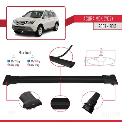 Compatible avec Acura MDX (YD2) 2007-2013 FLY Model Barres de Toit Railing Porte-Bagages de Voiture Noir Aluminium 3 Barres