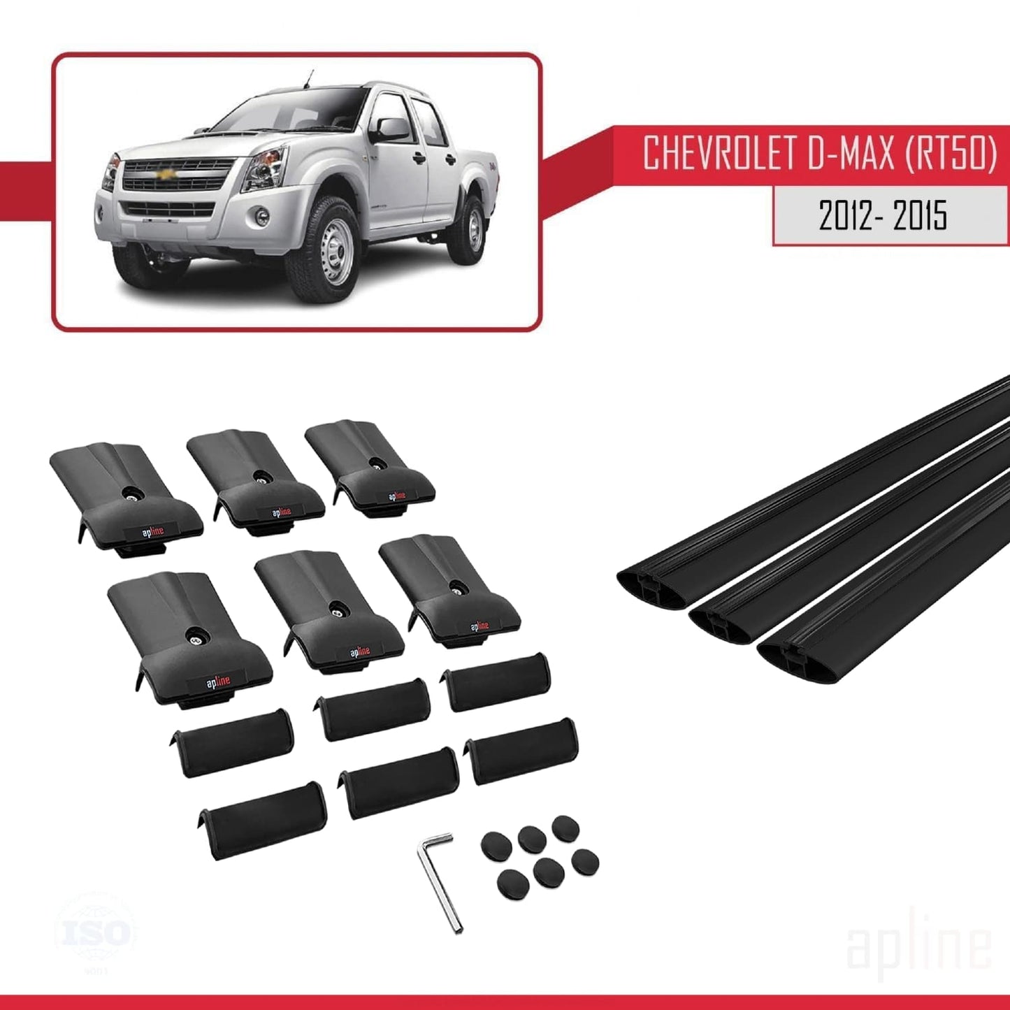Compatible avec Chevrolet D-Max (RT50) 2012-2015 FLY Model Barres de Toit Railing Porte-Bagages de Voiture Noir Aluminium 3 Barres