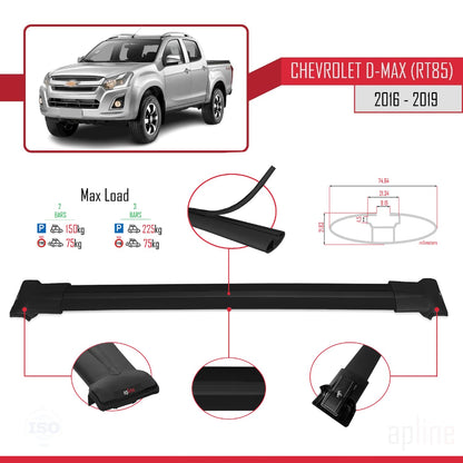 Compatible avec Chevrolet D-Max (RT85) 2016-2019 FLY Model Barres de Toit Railing Porte-Bagages de Voiture Noir Aluminium 2 Barres