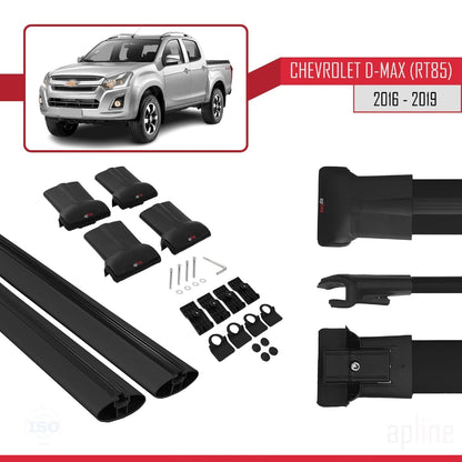 Compatible avec Chevrolet D-Max (RT85) 2016-2019 FLY Model Barres de Toit Railing Porte-Bagages de Voiture Noir Aluminium 2 Barres