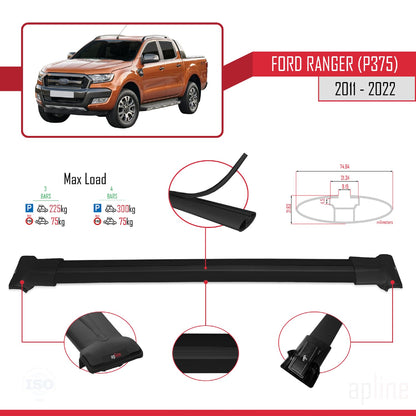 Compatible avec Ford Ranger (P375) 2011-2022 FLY Model Barres de Toit Railing Porte-Bagages de Voiture Noir Aluminium 3 Barres