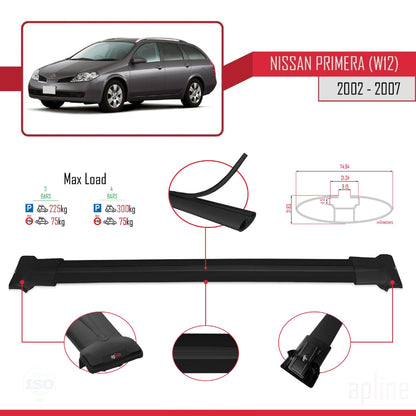 Compatible with Nissan Primera 3 (W12) Traveller 2002-2007 FLY Model Car Roof Rack Cross Bar Black Aluminium 3 Bars