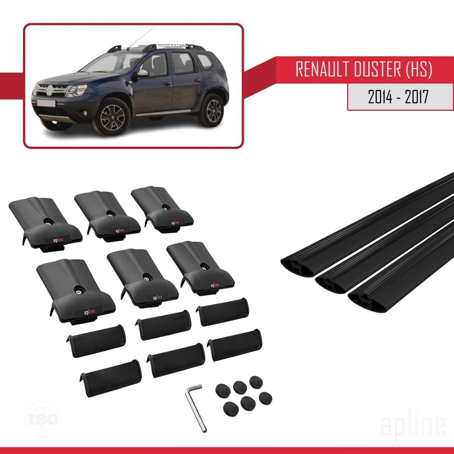 Compatible avec Renault Duster (HS) Post-Facelift 2014-2017 FLY Model Barres de Toit Railing Porte-Bagages de Voiture Noir Aluminium 3 Barres