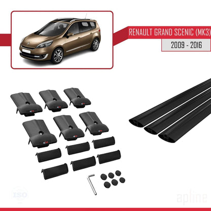 FLY Model Dakdrager bagagedrager compatibel met Renault Grand Scenic 3 2009-2016 Spoorstaven Zwart Aluminium 3 Staven