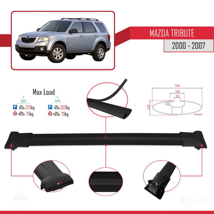 FLY Model Dakdrager bagagedrager compatibel met Mazda Tribute 2000-2007 Spoorstaven Zwart Aluminium 3 Staven