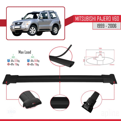 FLY Model Dakdrager bagagedrager compatibel met Mitsubishi Pajero (V60) 3 Kapı 1999-2006 Spoorstaven Zwart Aluminium 3 Staven