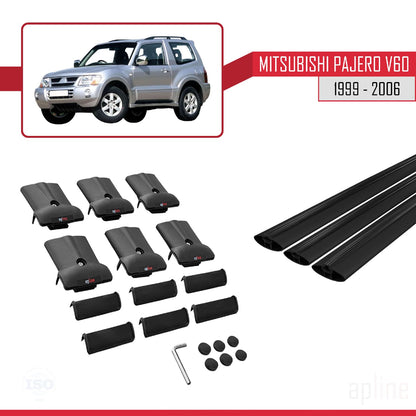 FLY Model Dakdrager bagagedrager compatibel met Mitsubishi Pajero (V60) 3 Kapı 1999-2006 Spoorstaven Zwart Aluminium 3 Staven