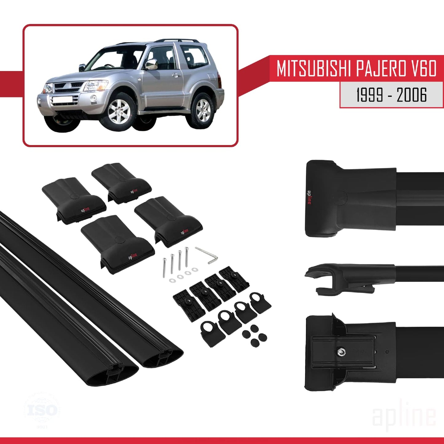 Compatible with Mitsubishi Pajero (V60) 3 Kapı 1999-2006 FLY Model Car Roof Rack Cross Bar Black Aluminium 2 Bars