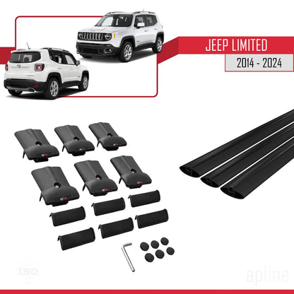 Compatible avec Jeep Limited 2014-2025 FLY Model Barres de Toit Railing Porte-Bagages de Voiture Noir Aluminium 3 Barres