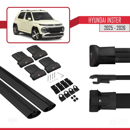 Compatible avec Hyundai Inster 2025-2026 FLY Model Barres de Toit Railing Porte-Bagages de Voiture Noir Aluminium 2 Barres