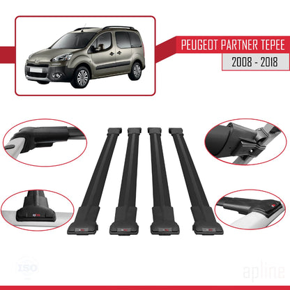 Compatible with Peugeot Partner 2 Tepee 2008-2018 FLY Model Car Roof Rack Cross Bar Black Aluminium 4 Bars