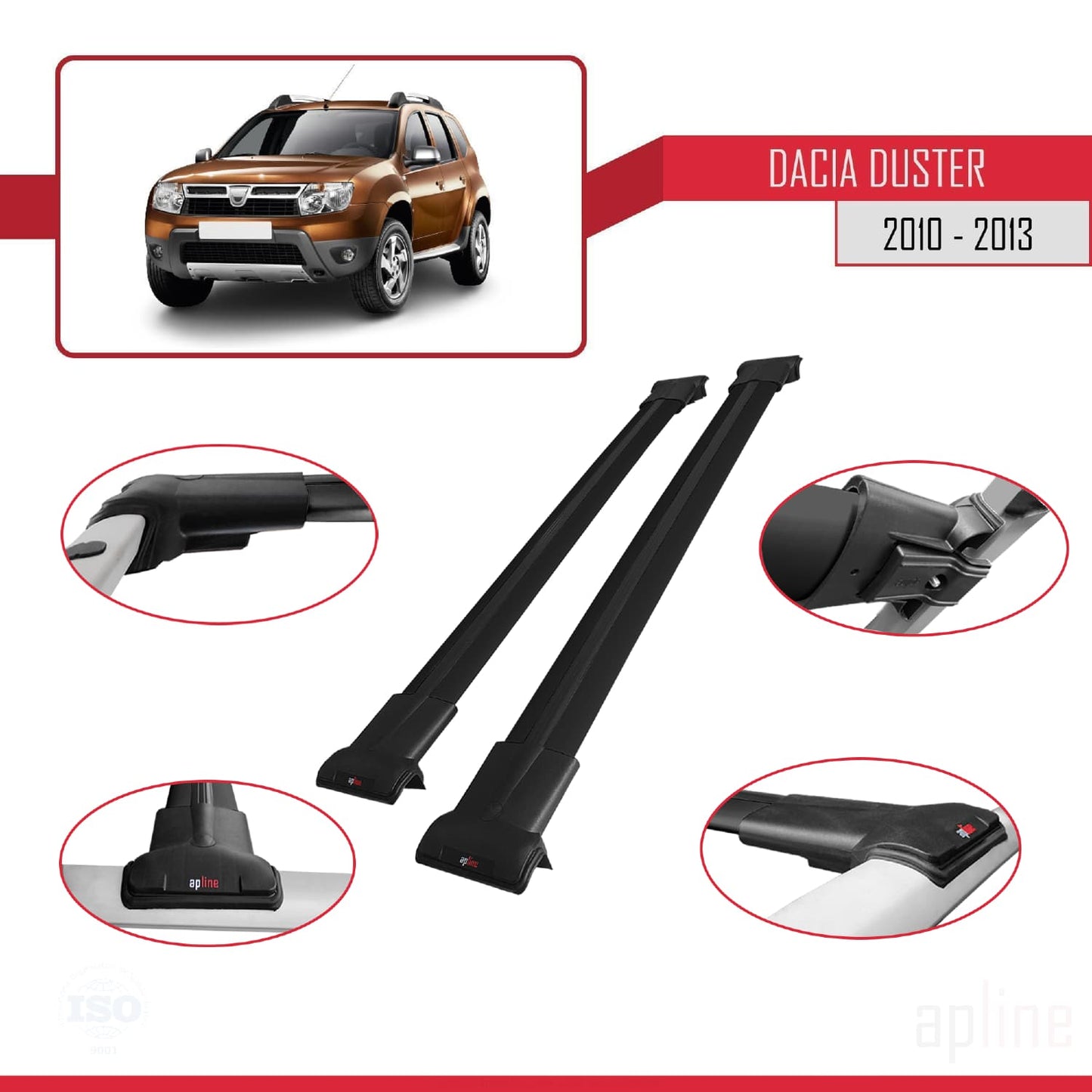 Compatible avec Dacia Duster (HS) Pre-Facelift 2010-2013 FLY Model Barres de Toit Railing Porte-Bagages de Voiture Noir Aluminium 2 Barres