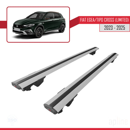 Compatible avec Fiat Egea / Tipo Cross (LIMITED) 2023-2025 HOOK Model Barres de Toit Railing Porte-Bagages de Voiture Gris Aluminium 2 Barres