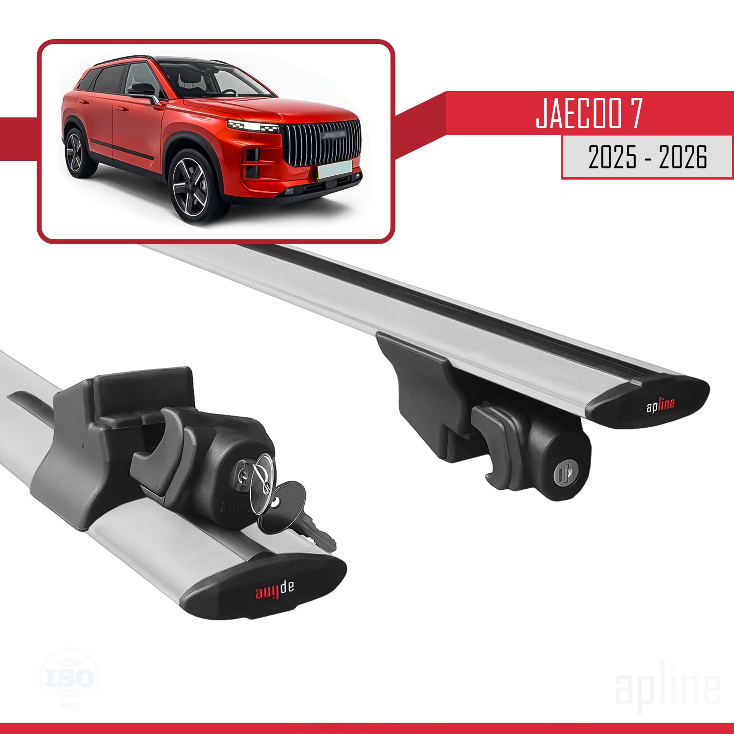 Compatible avec JAECOO 7 2025-2026 HOOK Model Barres de Toit Railing Porte-Bagages de Voiture Gris Aluminium 2 Barres