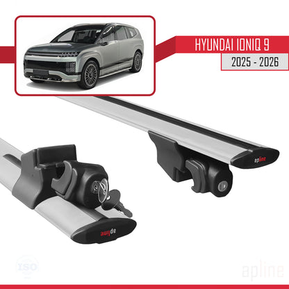 Compatible avec Hyundai Ioniq 9 2025-2026 HOOK Model Barres de Toit Railing Porte-Bagages de Voiture Gris Aluminium 2 Barres