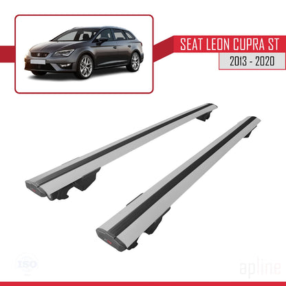 Compatible avec Seat Leon 3 (5F) Cupra ST 2013-2020 HOOK Model Barres de Toit Railing Porte-Bagages de Voiture Gris Aluminium 2 Barres