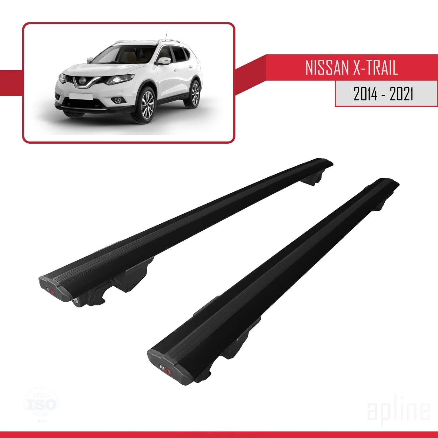 Compatible avec Nissan X-Trail 3 (T32) 2014-2021 HOOK Model Barres de Toit Railing Porte-Bagages de Voiture Noir Aluminium 2 Barres