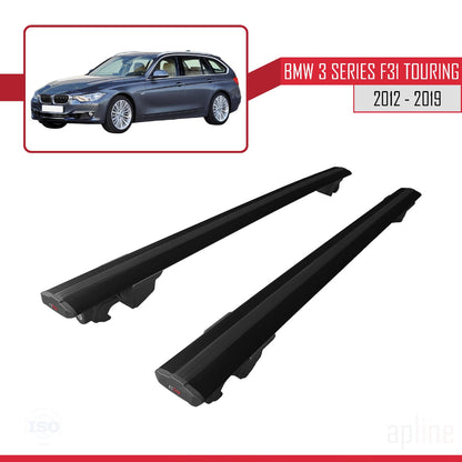 Compatible with BMW 3 Series (F31) Touring 2012-2019 HOOK Model Car Roof Rack Cross Bar Black Aluminium 2 Bars