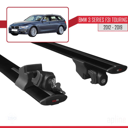 Compatible with BMW 3 Series (F31) Touring 2012-2019 HOOK Model Car Roof Rack Cross Bar Black Aluminium 2 Bars