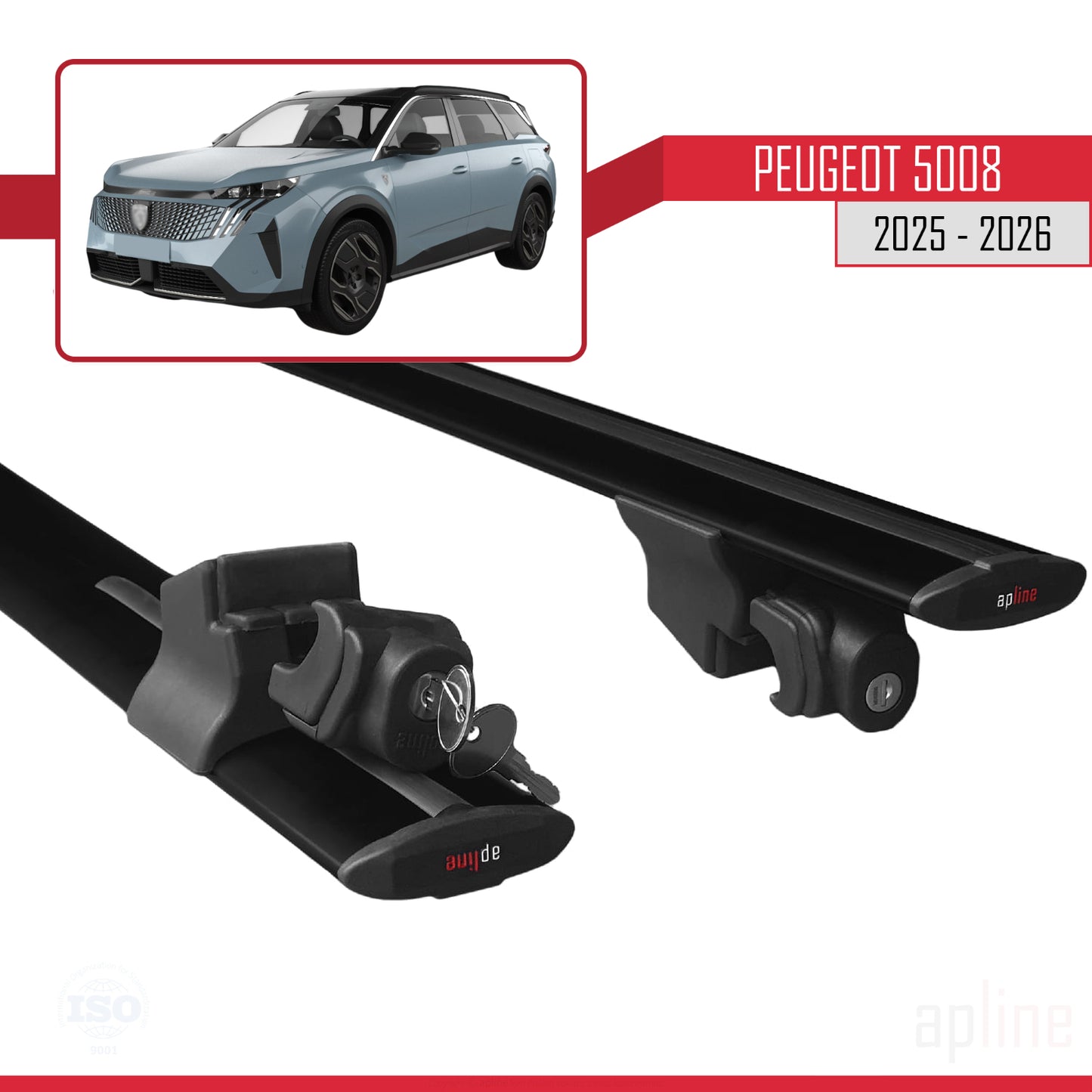 Compatible with Peugeot 5008 2025-2026 HOOK Model Car Roof Rack Cross Bar Black Aluminium 2 Bars