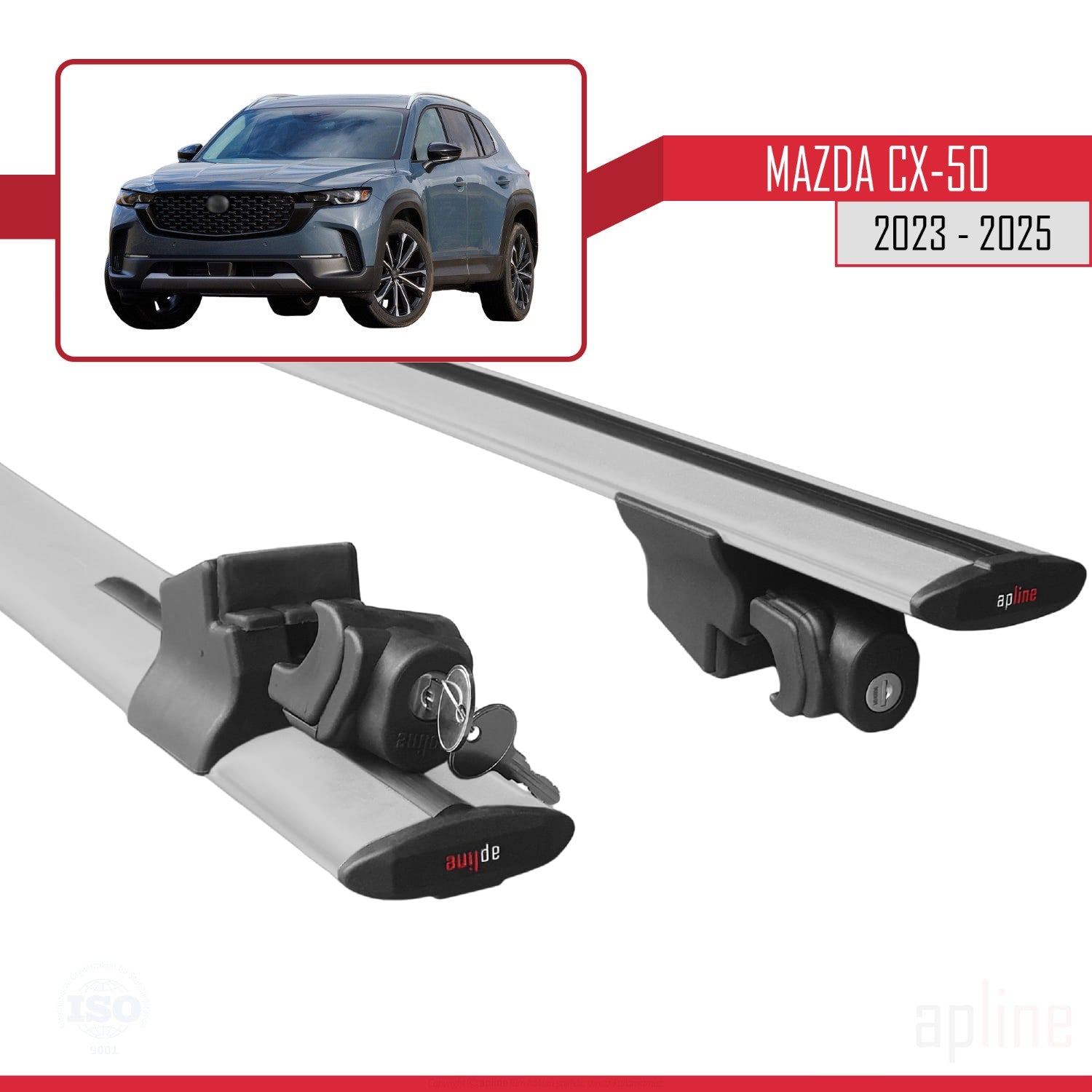 Compatible avec Mazda CX-50 2023-2025 HOOK Model Barres de Toit Railing Porte-Bagages de Voiture Gris Aluminium 2 Barres